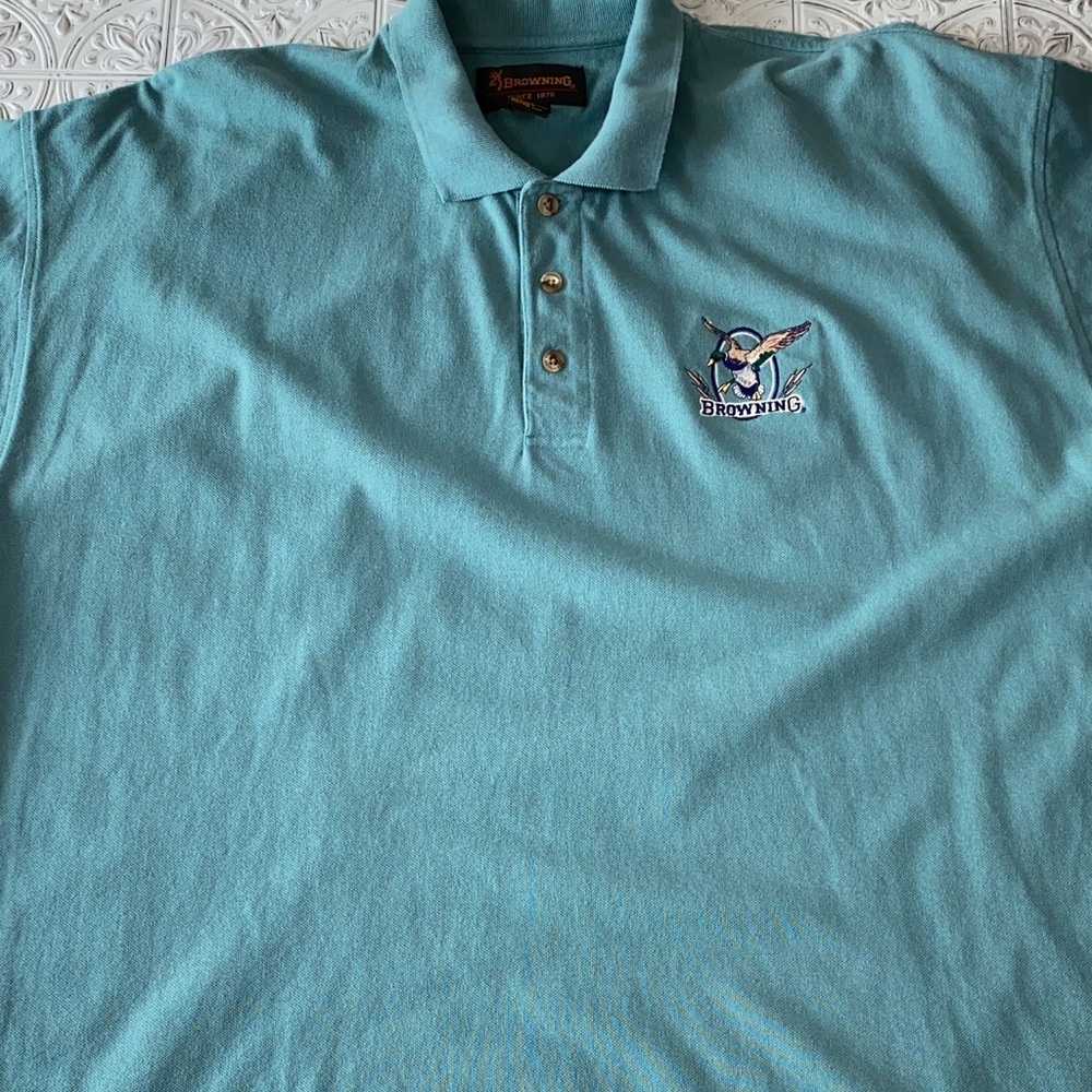 Vintage Browning Polo Shirt XXL Teal Mallard Duck Embroidered 90s